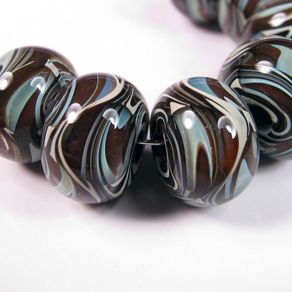 Lampwork Glass beads - BBGLASSART - Lampwork Boro Beads, Chocolate Swirl Prisms