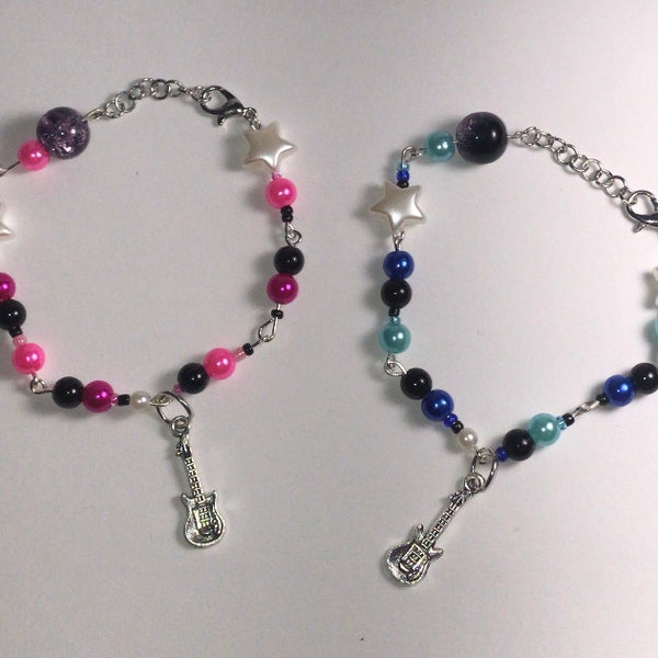 TV Girl matching bracelets / handmade / pearls / charms / jewelry / 2 bracelets