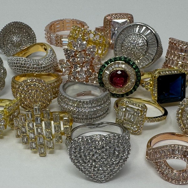 Wholesale Bulk Assorted Electroplated/ Luxury rings/Bulk Lot/Mixed Styles/Bulk Buy/Wholesale Lot/Mixed Sizes/re-sell/Statement Rings/market