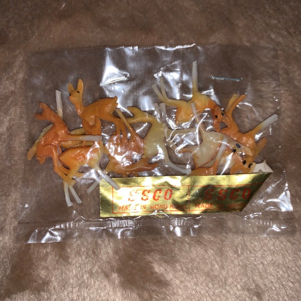 Vintage SSCO Tiny Miniature Deer package of 12 new old stock