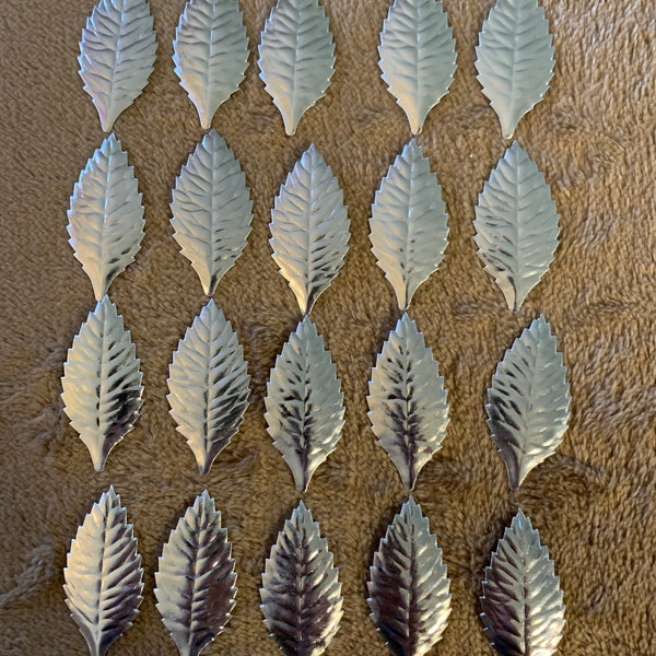 Vintage Embossed Scrap Silver Foil Leaves 20 Pieces