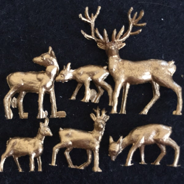 Vintage Hand Painted Antique Gold Tiny Miniature Deer Set of 6 New Old Stock