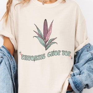 Retro Crop Top, Women&#39;s Funny Tee, Funny Corn Design T-shirt, Cute Shirt, Trendy Comfort Colors Shirt
