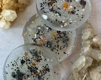 Volcanic Elegant Resin Coaster | Handmade Shimmer Coaster w/ Shells & Volcanic Rock | Natural Element Drink Coaster | Unique Gift Home Decor