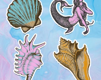 High Quality Retro Indie Ocean Sticker Sheet, Mermaid Vintage Beach Theme, Scrapbook, Laptop Decals, Journal Accessories, Waterproof Labels