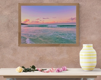 Bohemian Pink Unique Retro Tropical Caribbean Ocean Beach Wall Art Photograph- Flamenco Beach Digital Download Unique Art Print