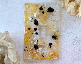 Handmade Resin Light Switch Outlet Covers Boho Home Decor Nature-Inspired Wall Plates with Volcanic Rock Shells Gold Shimmer Unique Gift