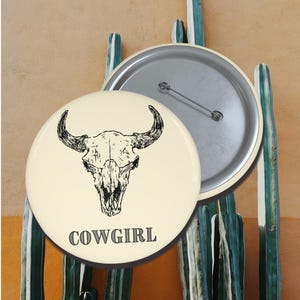 Cowgirl Pin Button Western Cow Skull Boho Badge Cute Cowgirl Lapel Pin Rodeo Hat Pin Bull Skull Accessories Vintage Jacket Pin Bday Gift