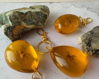 Real Spider Resin Keychain Amber Teardrop Specimen Gothic Oddity Keychain Nature Curiosity Gold Hardware Witchy Gift