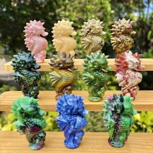 3.2&quot;Handcrafted Natural Stone Seahorse Figurines – Unique Multi-Colored Crystal Carvings for Home Decor, Collectibles, and Gifts