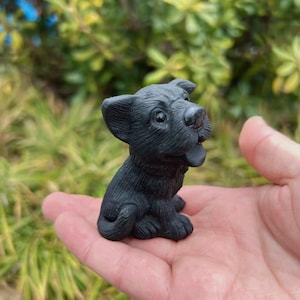 Handmade Obsidian Dog Sculpture - Small Black Obsidian Carving - Unique Mystical Art Piece - Gifts for dog lovers