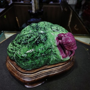 7.85kg Ruby Zoisite Serenity Sculpture - Carved Turtle in Emerald Green Matrix with Ruby Red Crystalline Inclusions