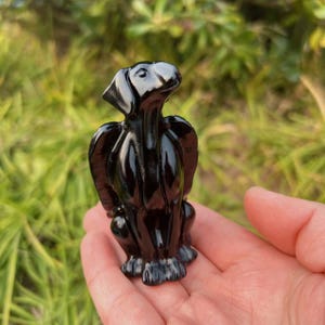 Obsidian Angel Dog Figurine: Hand-Carved Crystal Pet Memorial (3.2 inch)