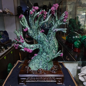 Large Hand-Carved Ruby in Zoisite Plum Blossom Tree Sculpture | Natural Anyolite Gemstone Decor, 8.5kg