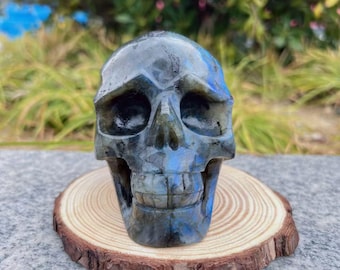 Cráneo de cristal de labradorita de más de 1 kg - Talla de piedra curativa hecha a mano - Decoración metafísica única - Artículo de colección