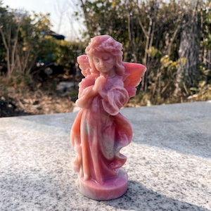 Hand-Carved Pink Opal Angel Figurine: Spiritual Home Decor (5.8&quot;)