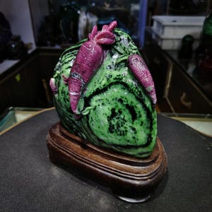 4.3kg Harmonious Harmony Ruby Zoisite Sculpture with Carved Vegetable Motifs Vibrant  Matrix with Crystalline &#39;Radish&#39; Sculptures