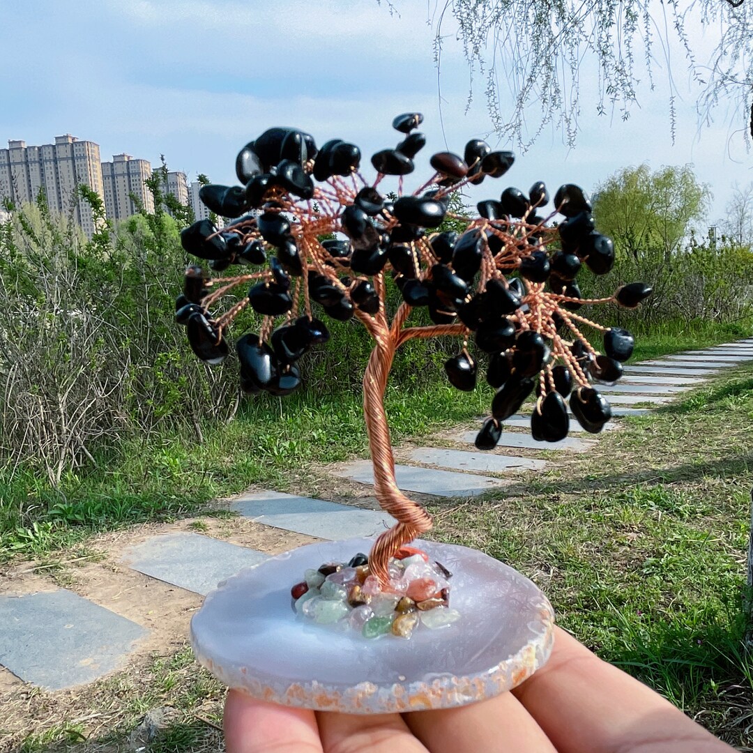 Obsidian Quartz Crystal Tree of Life With Copper Wire Branches and ...