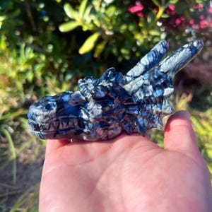 Hand-Carved Rhyolite Quartz Crystal Dragon Skull: Home Decor Gift (5 inch)