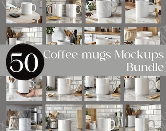 Lot de 50 maquettes de tasses à café, maquette de tasse Canva edit, maquette pour impression à la demande, tasse blanche oz11, maquette de tasse, maquette numérique. Imprimez la maquette.