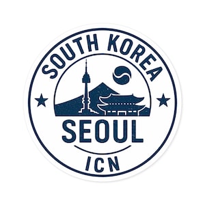 South Korea Seoul ICN Passport Stamp Sticker | For Car, Tablet, Water Bottle, Suitcase | Travel Souvenir