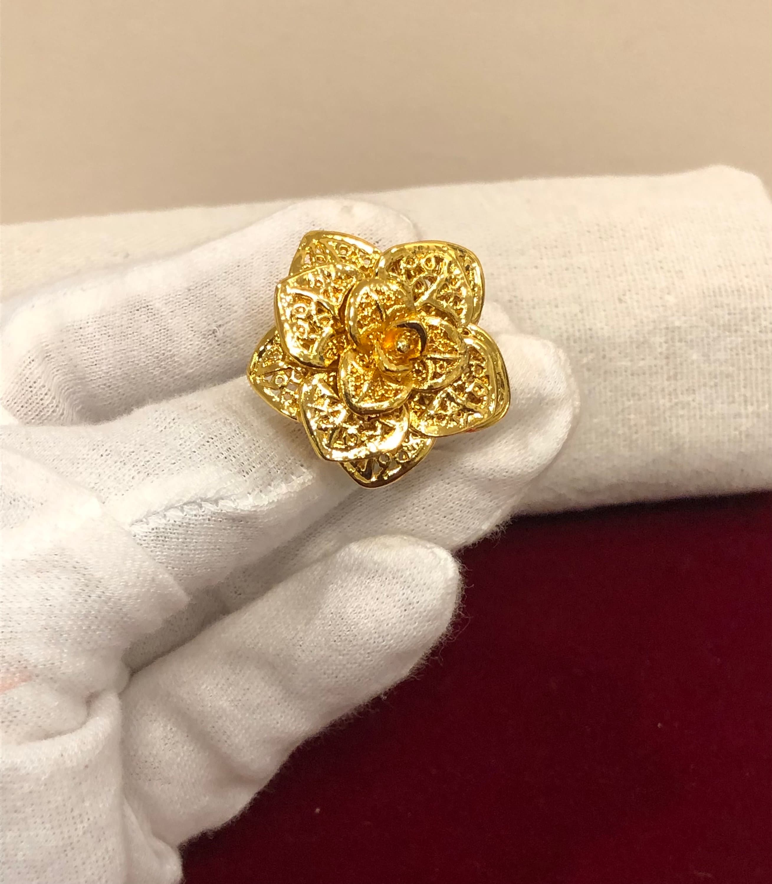 Gold Flower Ring, 24k Gold Plated Ring, Indian Bridal Ring, Gift