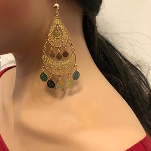 Coin Hanging Earrings, 18 k gold plated Lira Earrings, Middle East Jewelry