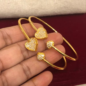 Heart Cuff Bracelet, Bangle, Gold Heart Bangle, Gift for Her