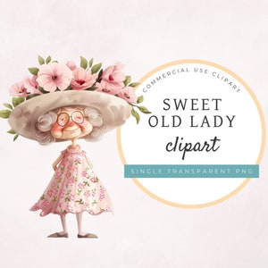 Sweet Old Lady Clipart SINGLE TRANSPARENT PNG, commercial use, digital stickers, sublimation graphic, funny grandma, quirky