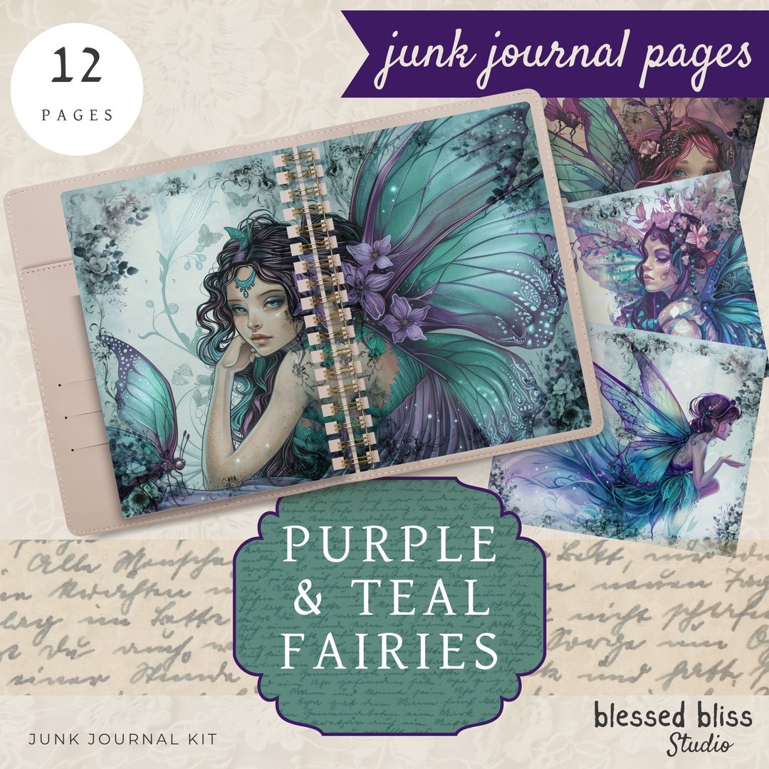 Purple Teal Fairy JUNK JOURNAL PAGES Digital Paper, Fantasy Journal ...