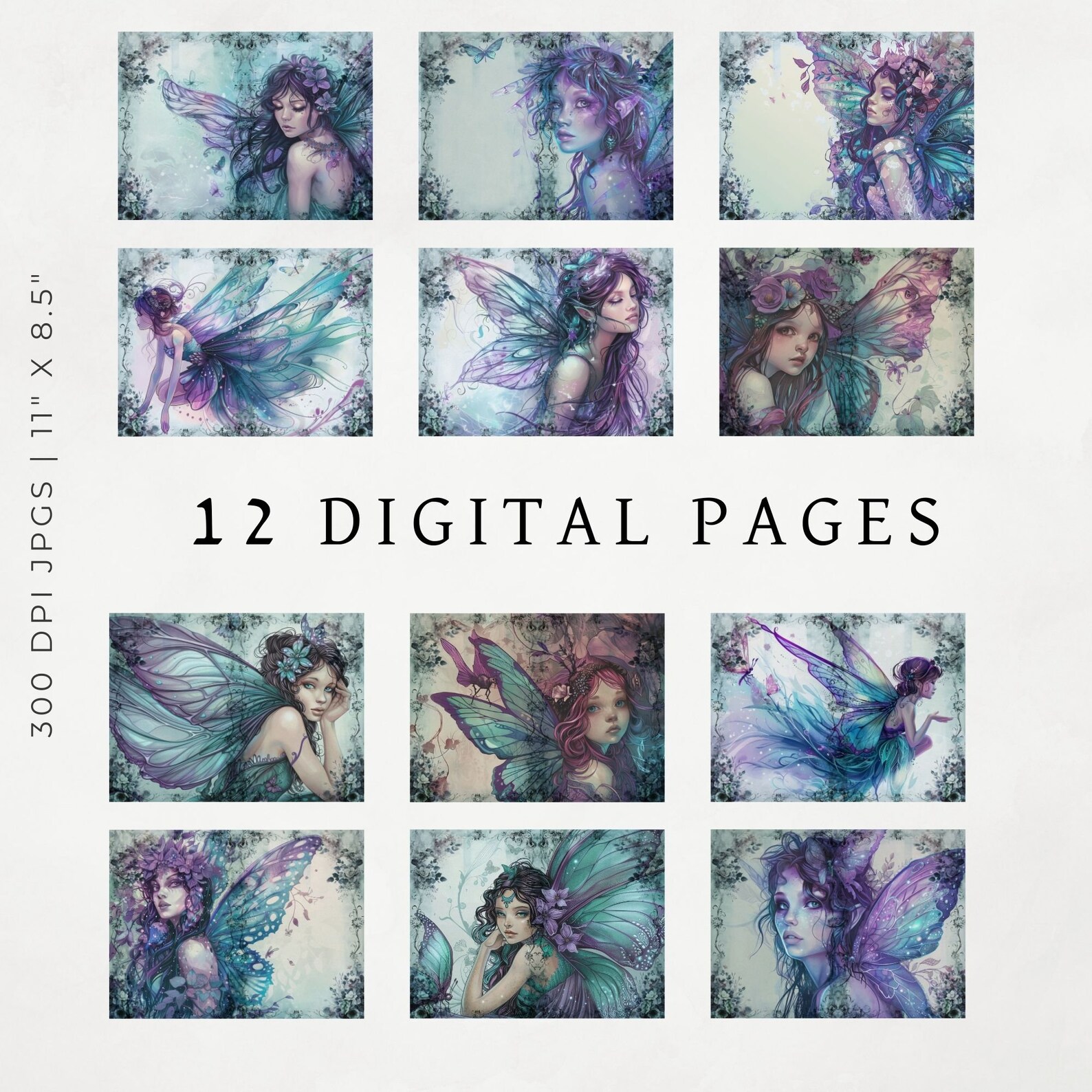 Purple Teal Fairy JUNK JOURNAL PAGES Digital Paper, Fantasy Journal ...