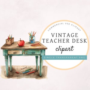 Vintage Teacher Desk Clipart SINGLE TRANSPARENT PNG, commercial use, digital stickers, sublimation graphic, teacher clipart, back to school