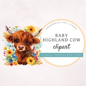 Baby Highland Cow Clipart SINGLE TRANSPARENT PNG, commercial use, digital stickers, sublimation graphic, cute animals, baby cow