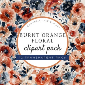 Burnt Orange Floral Clipart TRANSPARENT PNG ART Wedding Flowers, Terracotta png, Rust watercolor flowers,  - BBS004