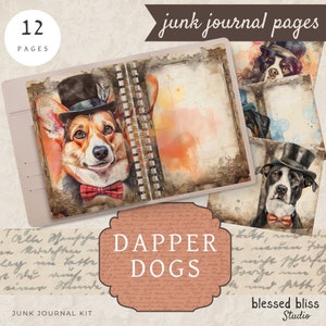 Gentleman Dogs JUNK JOURNAL PAGINA'S Digitaal papier, Fancy Pets Journal, Afdrukbaar papier, Collageblad, Art Journal 11 x 8,5 - BBS022