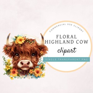 Highland Cow Clipart SINGLE TRANSPARENT PNG, commercial use, digital stickers, sublimation graphic, cute animals, baby cow