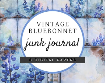 Vintage Texas Bluebonnet JUNK JOURNAL PAGES Digital Paper Blue Journal Pages Printable Ephemera Paper Craft, Collage Sheet 11 x 8.5 - BBS001