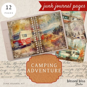 Adventure Camper JUNK JOURNAL PAGES Digital Paper, Travel Journal, Printable Paper Craft, Collage Sheet, Art Journal 11 x 8.5 - BBS014