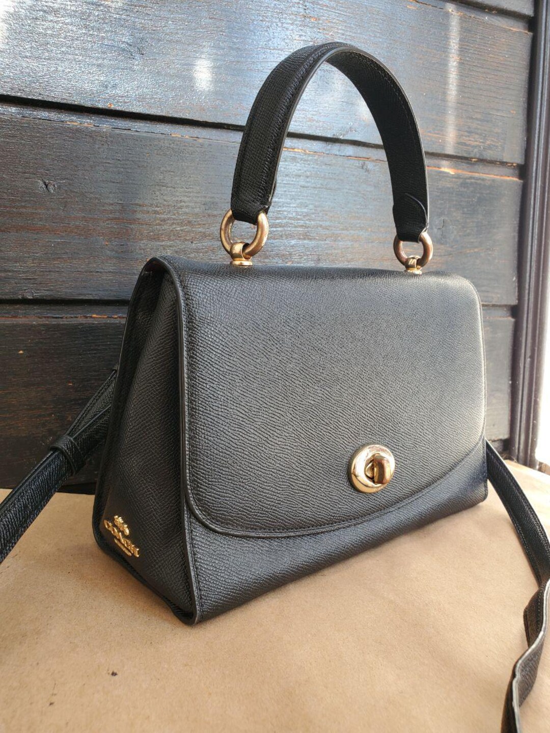 Coach Black Leather Tilly Top Handle Bag Etsy