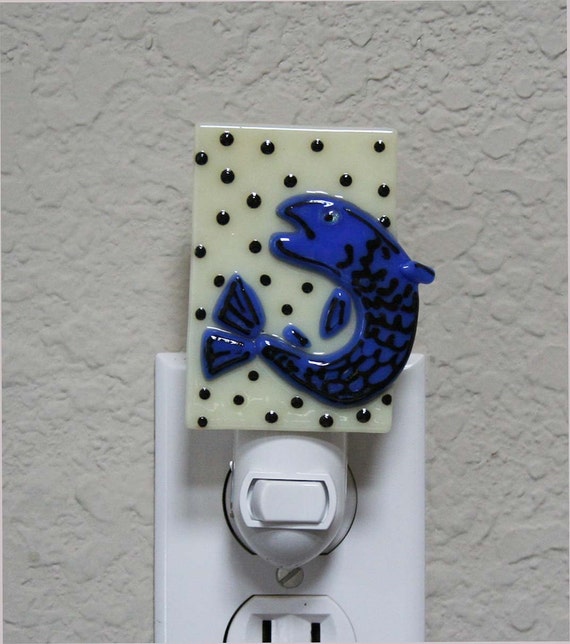 Items similar to Fused Glass Blue Fish Night Light on Etsy