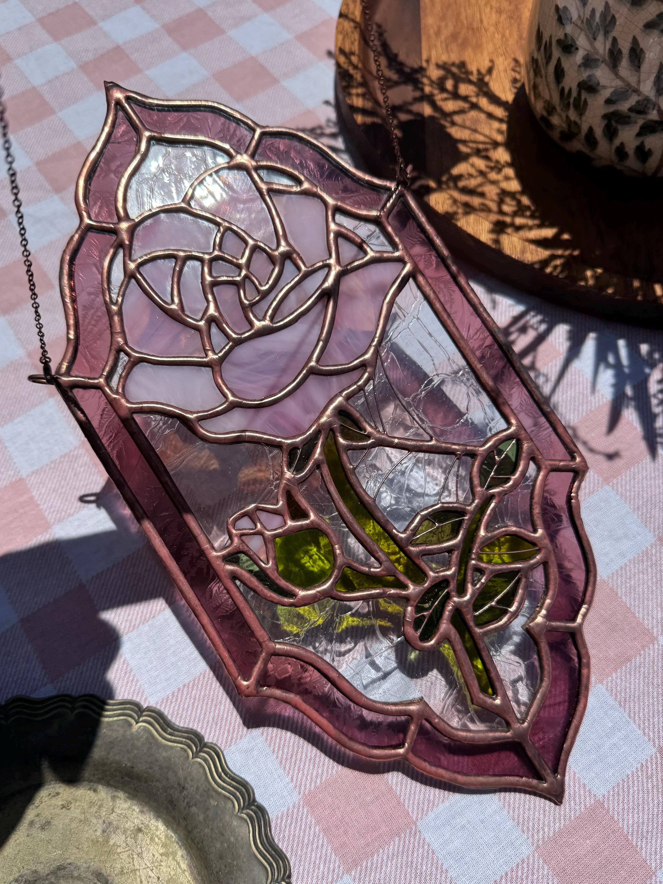 3 Roses Stained Glass Pattern Stained Glass Pattern - Rose - Etsy