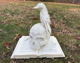 Nevermore, Edger Allen Poe Fine Art Book Sculpture Of Scull And Raven.