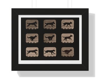 Vintage Dog Silhouette Grid Muybridge Retouched Framed Poster | Horizontal Wall Art