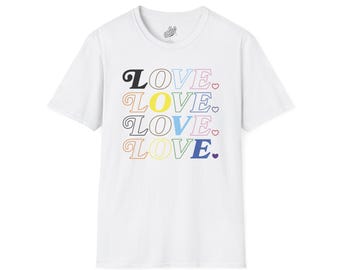 Camiseta retro LOVE Pride / Camiseta de algodón con tipografía arcoíris