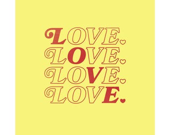 Póster amarillo retro Love Stack SIN MARCO / Póster vertical mate