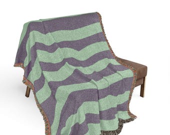 Purple and Green Abstract Mid Century Mosaic Woven Blanket | Geometric Throw