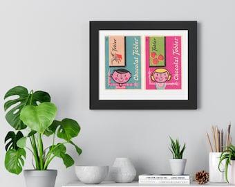 Póster con diseño de envase de chocolate Tobler vintage retocado, póster horizontal enmarcado.