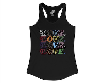 Camiseta sin mangas con estampado de corazones y letras, estilo casual, con el lema "Orgullo y amor repetidos".