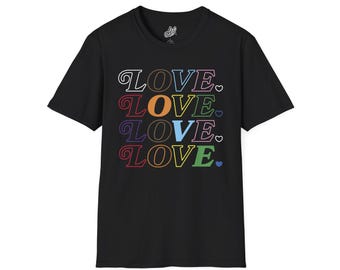 Camiseta con tipografía "Orgullo y Amor" / Camiseta con estampado LOVE apilado en tonos retro