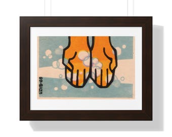 Wash Your Hands Retro Illustration Retouched Poster | Framed Horizontal Wall Art